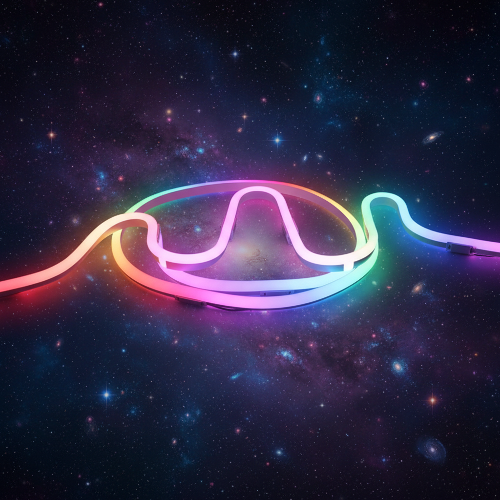 LED strips coiled with galaxy background
