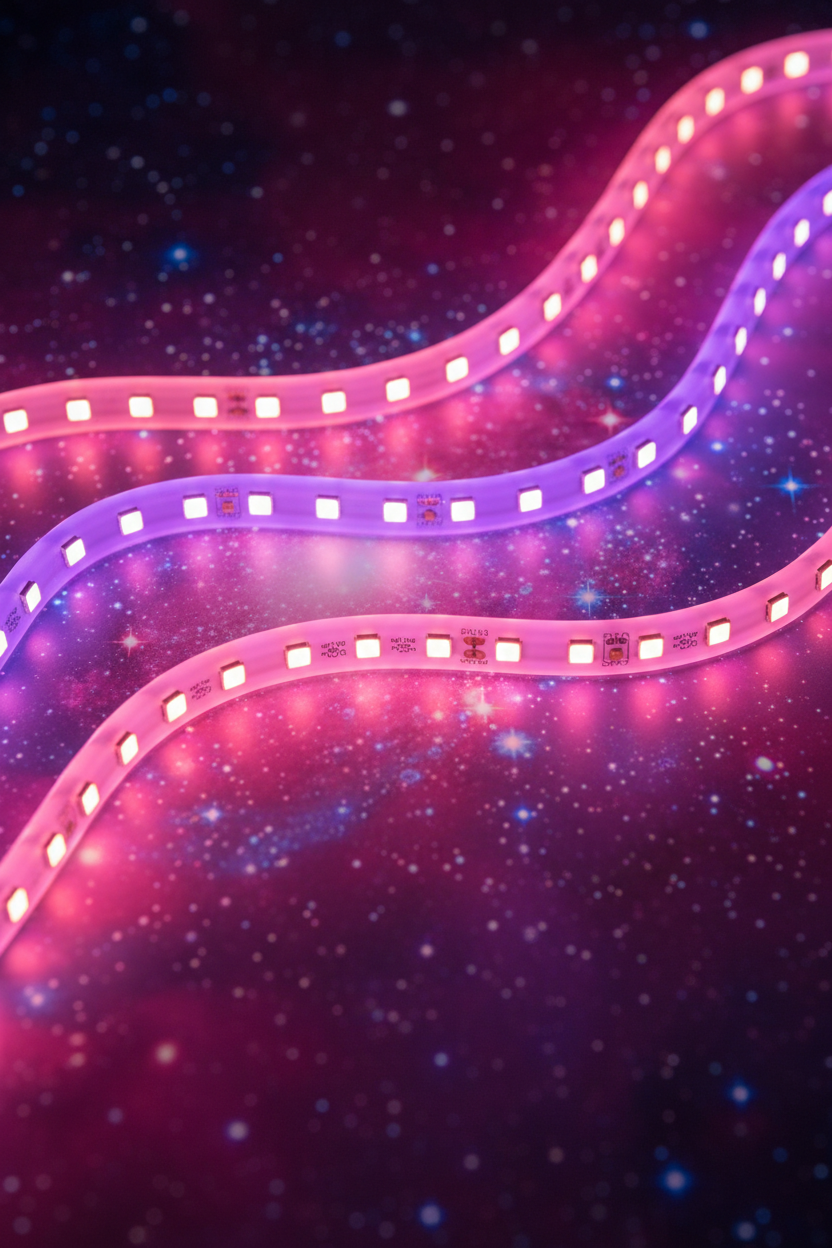 LED strips detail shot with cosmic background